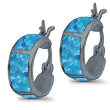 Hoop Huggies Earrings Irregular Shape Created Opal 925 Sterling Silver