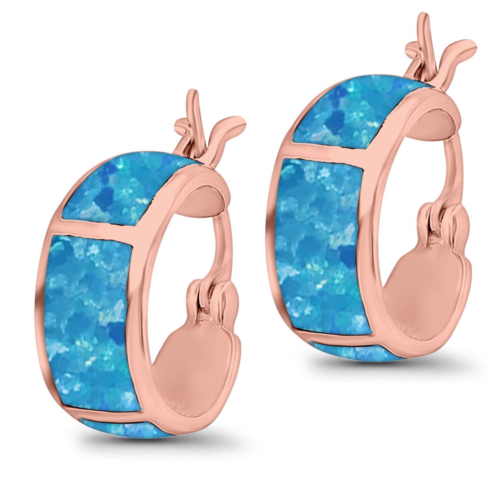 Hoop Huggies Earrings Irregular Shape Created Opal 925 Sterling Silver