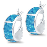 Hoop Huggies Earrings Irregular Shape Created Opal 925 Sterling Silver