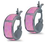 Hoop Huggies Earrings Irregular Shape Created Opal 925 Sterling Silver