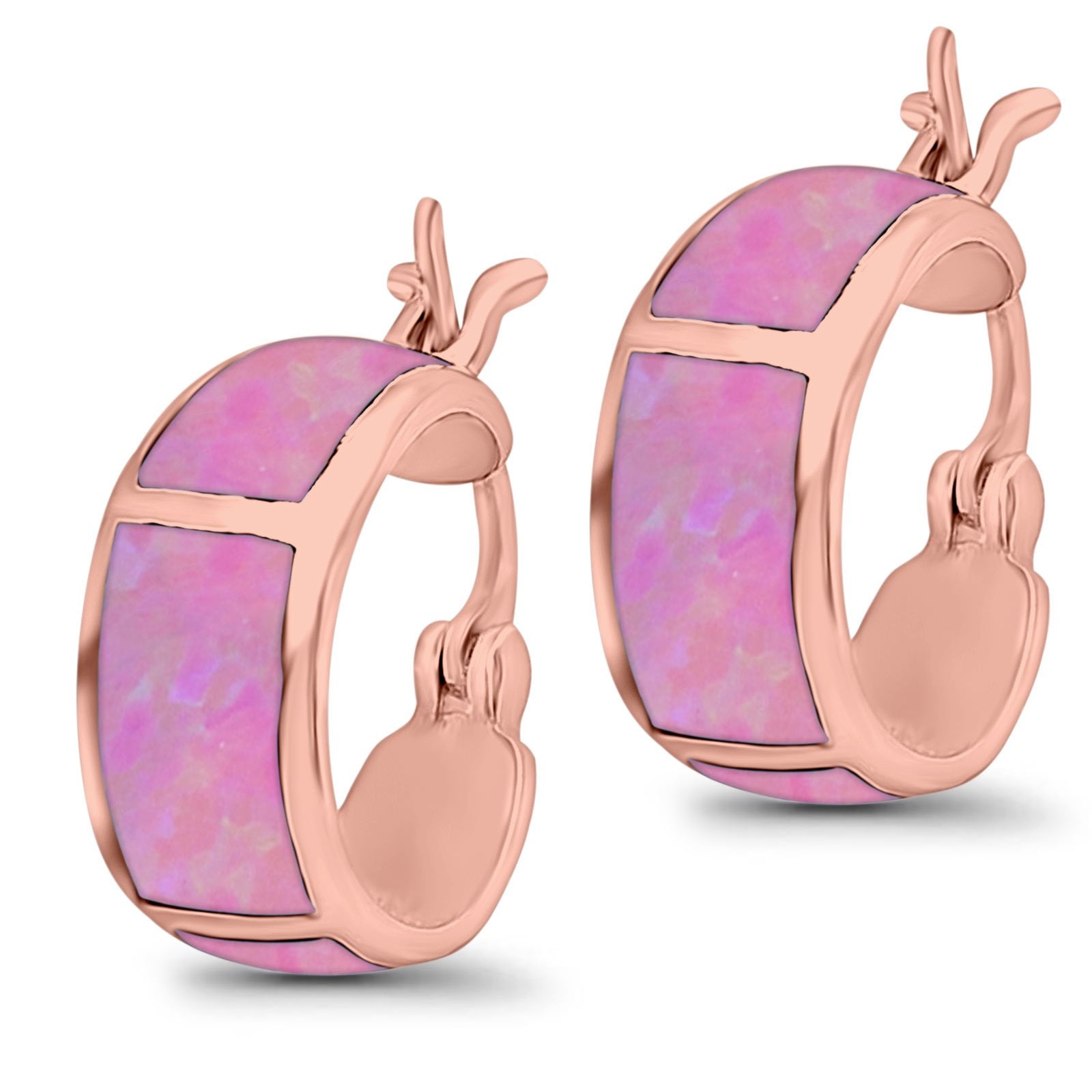 Hoop Huggies Earrings Irregular Shape Created Opal 925 Sterling Silver