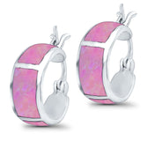 Hoop Huggies Earrings Irregular Shape Created Opal 925 Sterling Silver