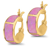 Hoop Huggies Earrings Irregular Shape Created Opal 925 Sterling Silver