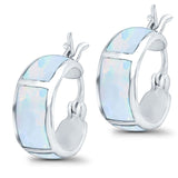 Hoop Huggies Earrings Irregular Shape Created Opal 925 Sterling Silver