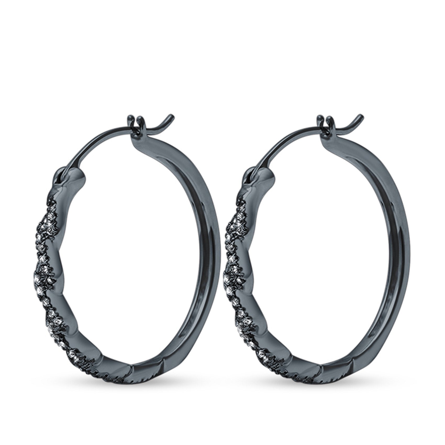 Halo Design Simulated Cubic Zirconia Round Hoop Earrings 925 Sterling Silver (3mmx22mm)