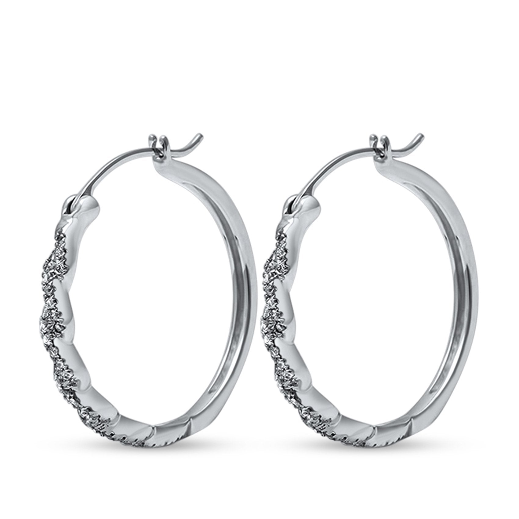 Halo Design Simulated Cubic Zirconia Round Hoop Earrings 925 Sterling Silver (3mmx22mm)