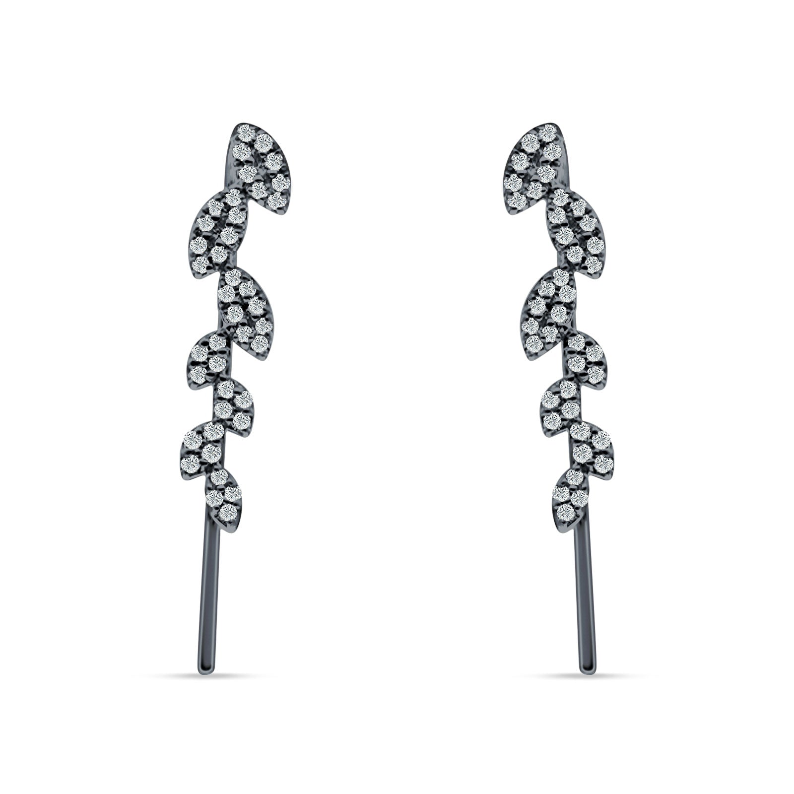Marquise Leaf Style Fish Hook Threader Earrings Cubic Zirconia 925 Sterling Silver