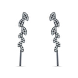 Marquise Leaf Style Fish Hook Threader Earrings Cubic Zirconia 925 Sterling Silver