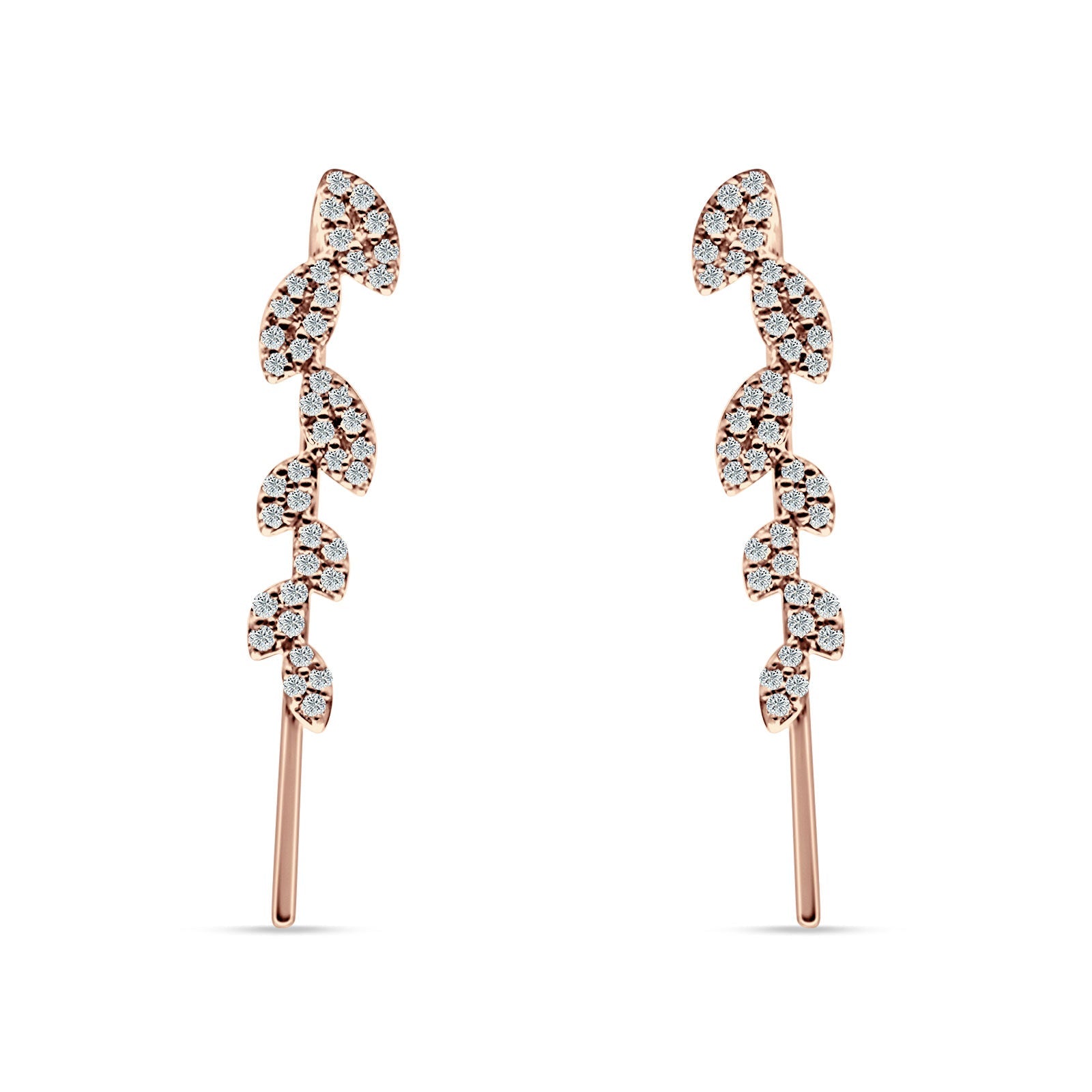 Marquise Leaf Style Fish Hook Threader Earrings Cubic Zirconia 925 Sterling Silver