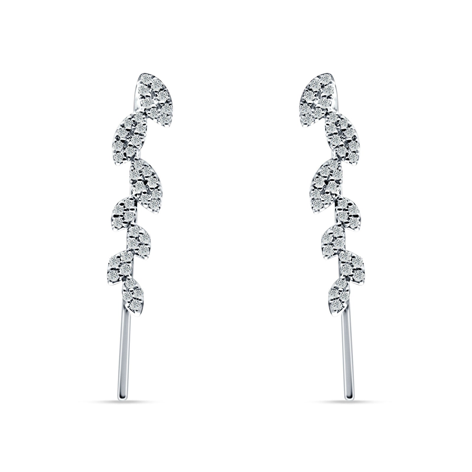 Marquise Leaf Style Fish Hook Threader Earrings Cubic Zirconia 925 Sterling Silver