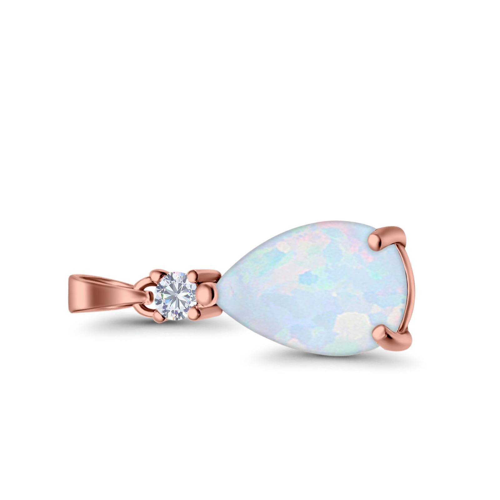 Pear Shape Lab Created Opal Simulated CZ 925 Sterling Silver Charm Pendant (21.5mm)