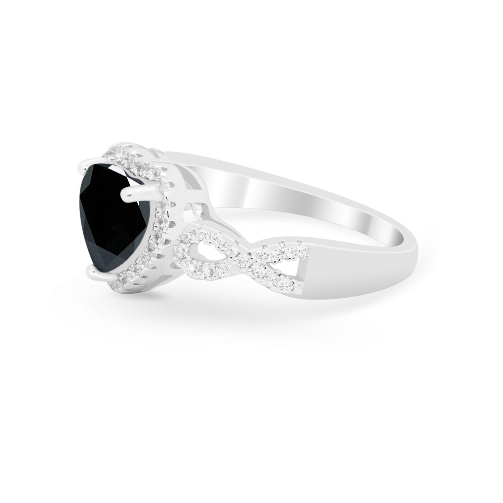Heart Promise Ring Round Simulated Cubic Zirconia  925 Sterling Silver