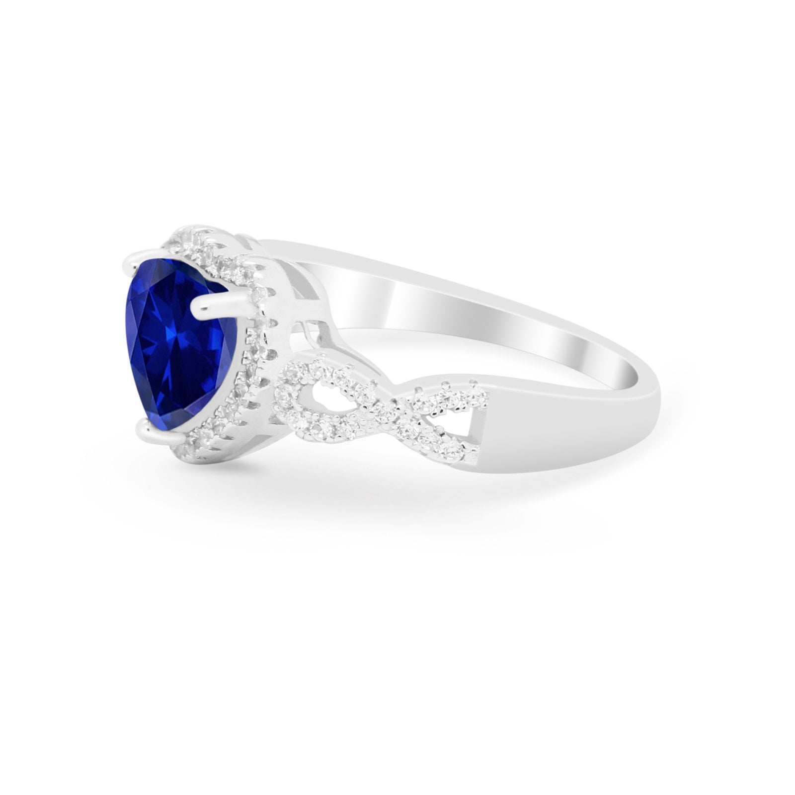 Heart Promise Ring Round Simulated Cubic Zirconia  925 Sterling Silver