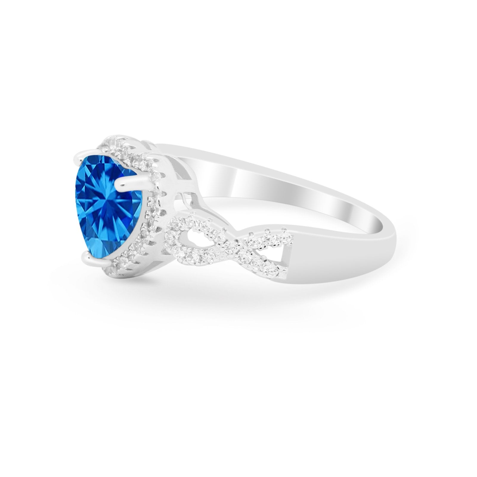 Heart Promise Ring Round Simulated Cubic Zirconia  925 Sterling Silver