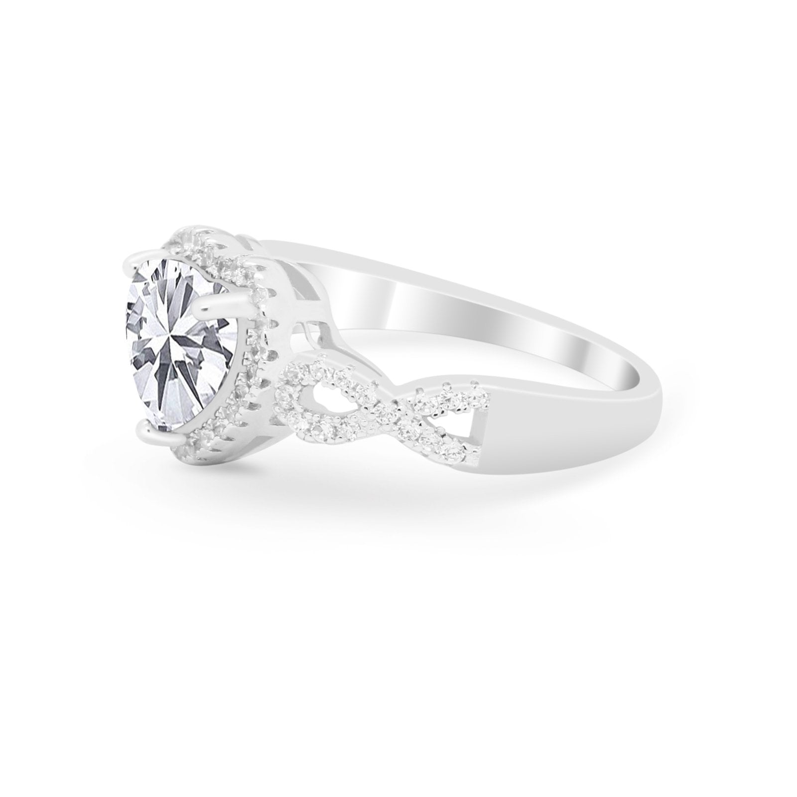 Heart Promise Ring Round Simulated Cubic Zirconia  925 Sterling Silver