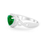 Heart Promise Ring Round Simulated Cubic Zirconia  925 Sterling Silver