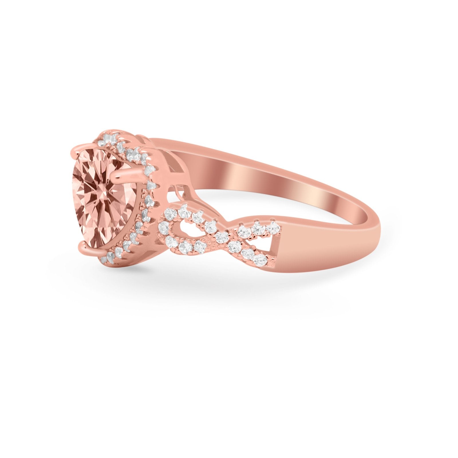 Heart Promise Ring Round Simulated Cubic Zirconia  925 Sterling Silver