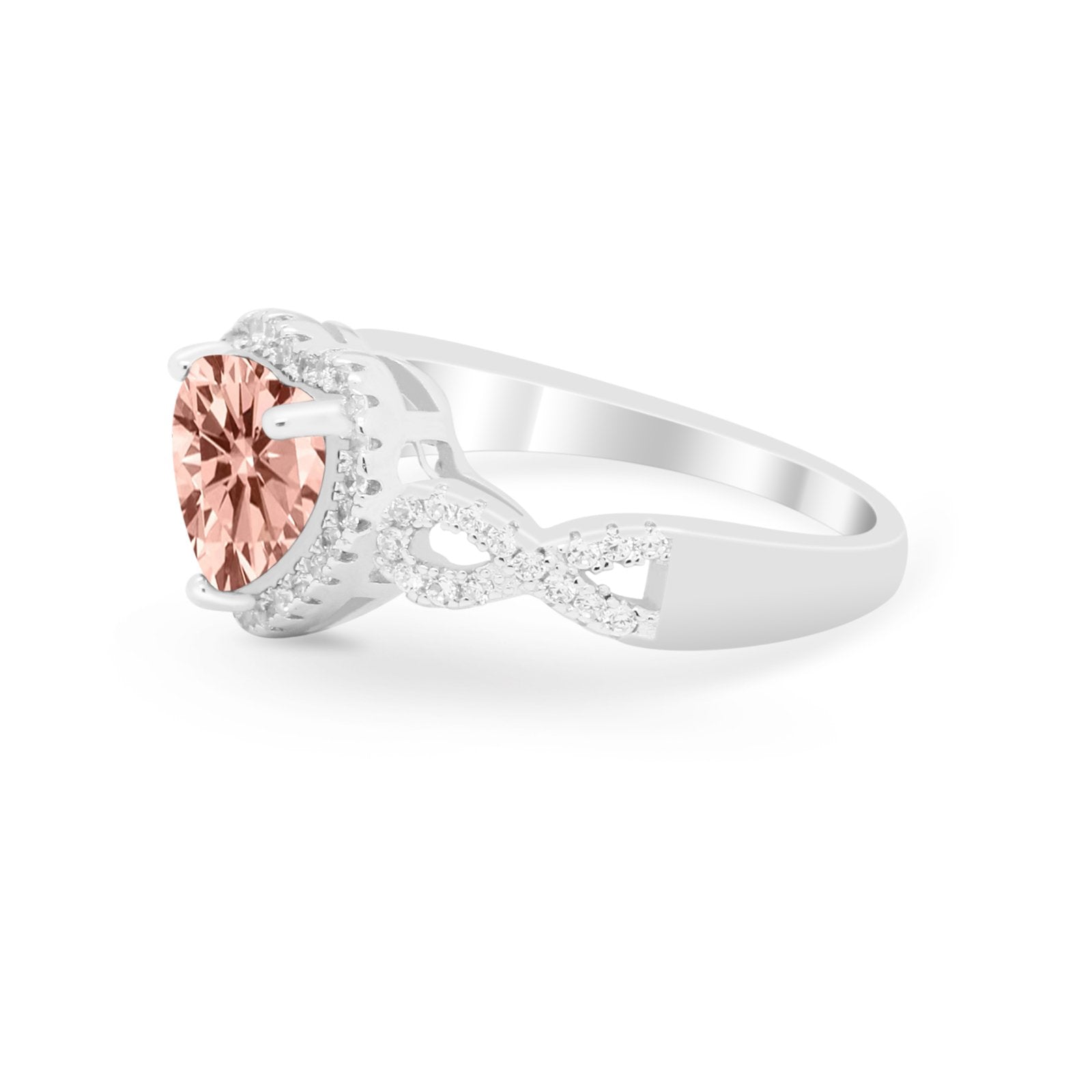 Heart Promise Ring Round Simulated Cubic Zirconia  925 Sterling Silver