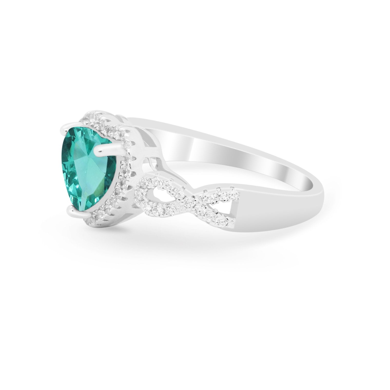 Heart Promise Ring Round Simulated Cubic Zirconia  925 Sterling Silver