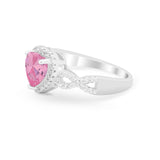 Heart Promise Ring Round Simulated Cubic Zirconia  925 Sterling Silver