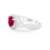 Heart Promise Ring Round Simulated Cubic Zirconia  925 Sterling Silver