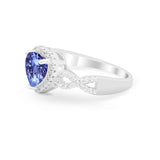 Heart Promise Ring Round Simulated Cubic Zirconia  925 Sterling Silver