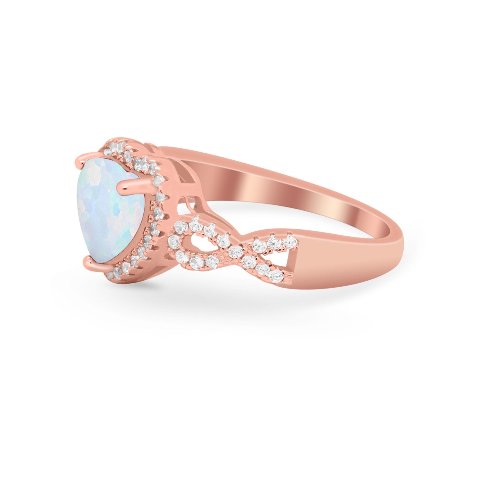Heart Promise Ring Round Simulated Cubic Zirconia  925 Sterling Silver