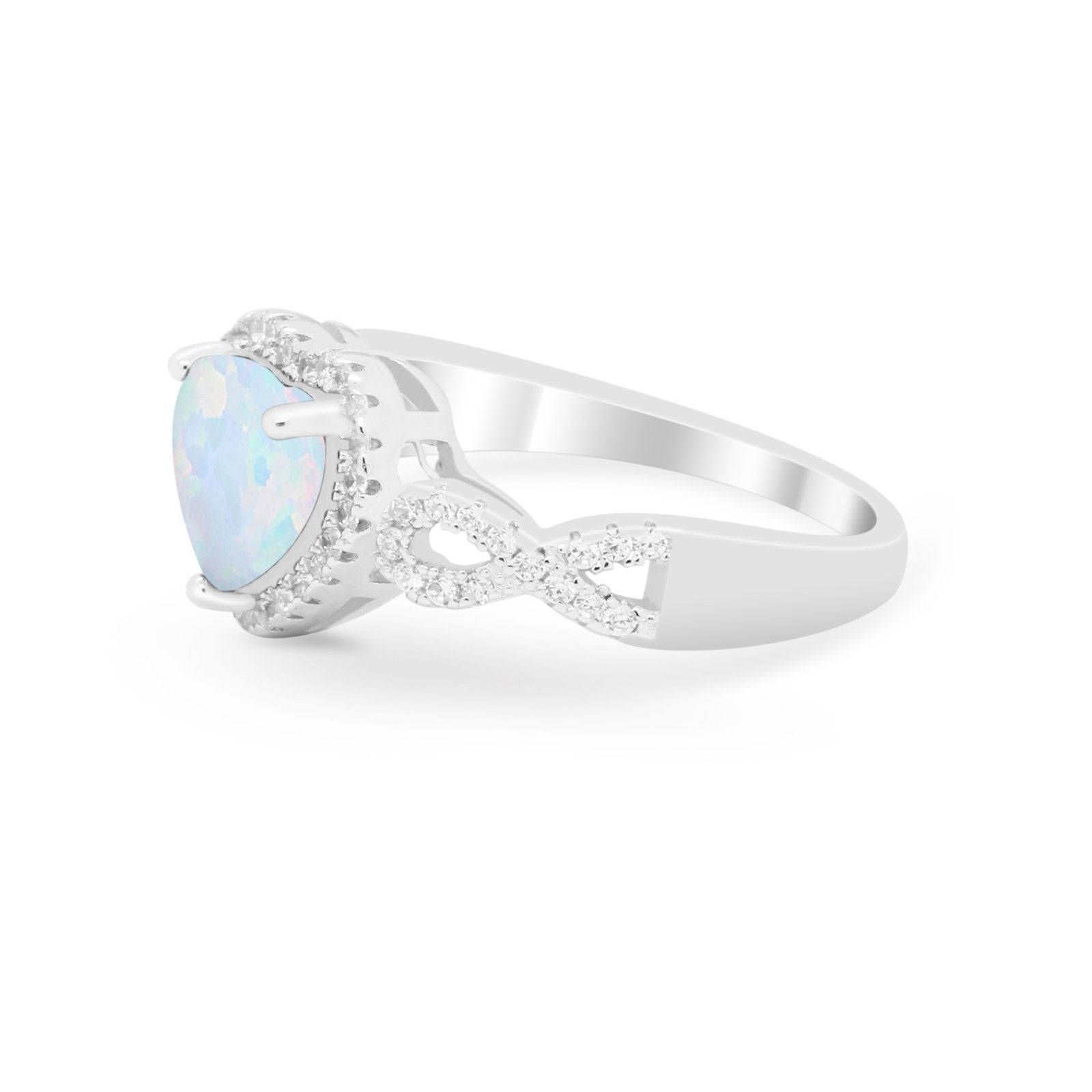 Heart Promise Ring Round Simulated Cubic Zirconia  925 Sterling Silver