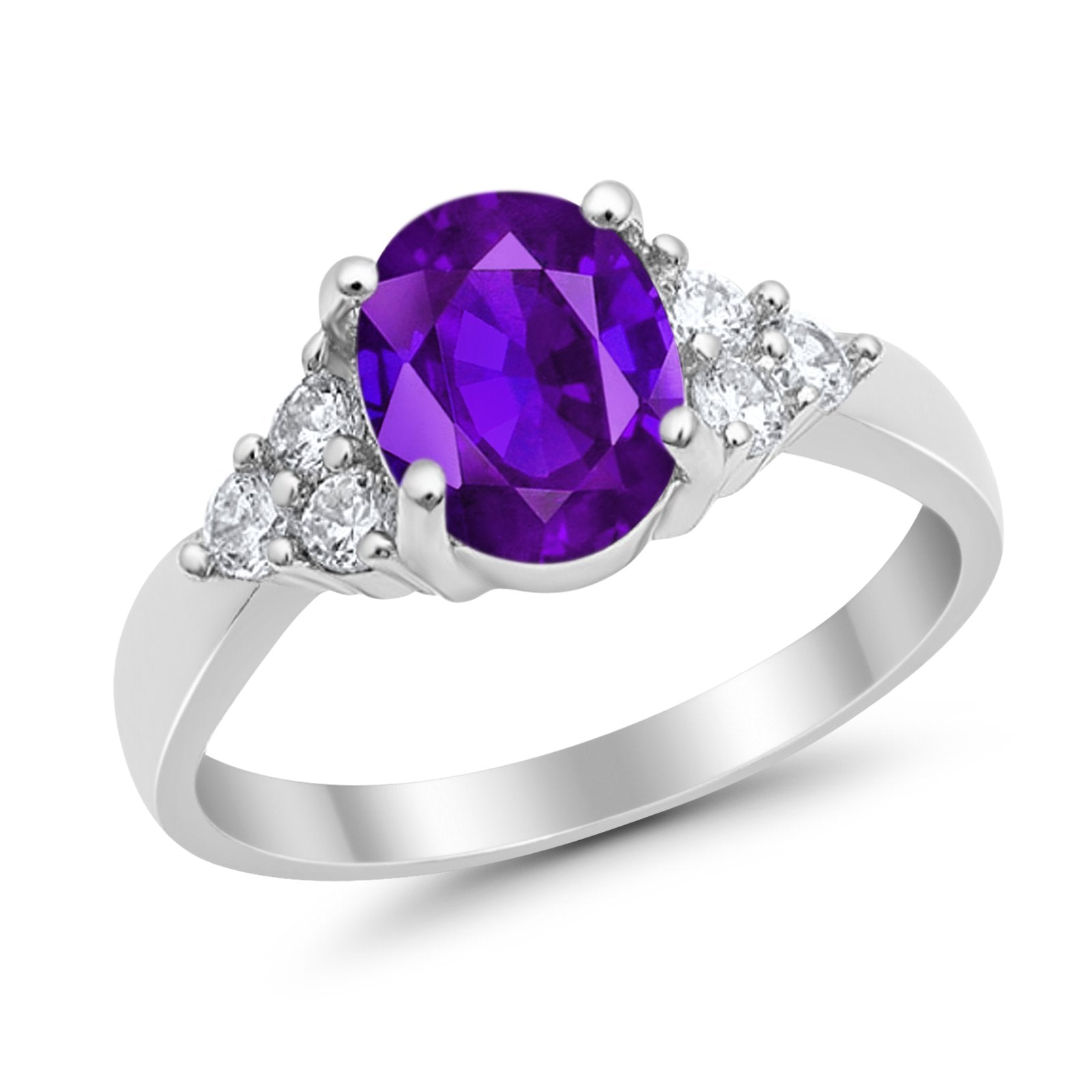 Solitaire Oval Three Stone Simulated Cubic Zirconia 925 Sterling Silver