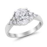 Solitaire Oval Three Stone Simulated Cubic Zirconia 925 Sterling Silver