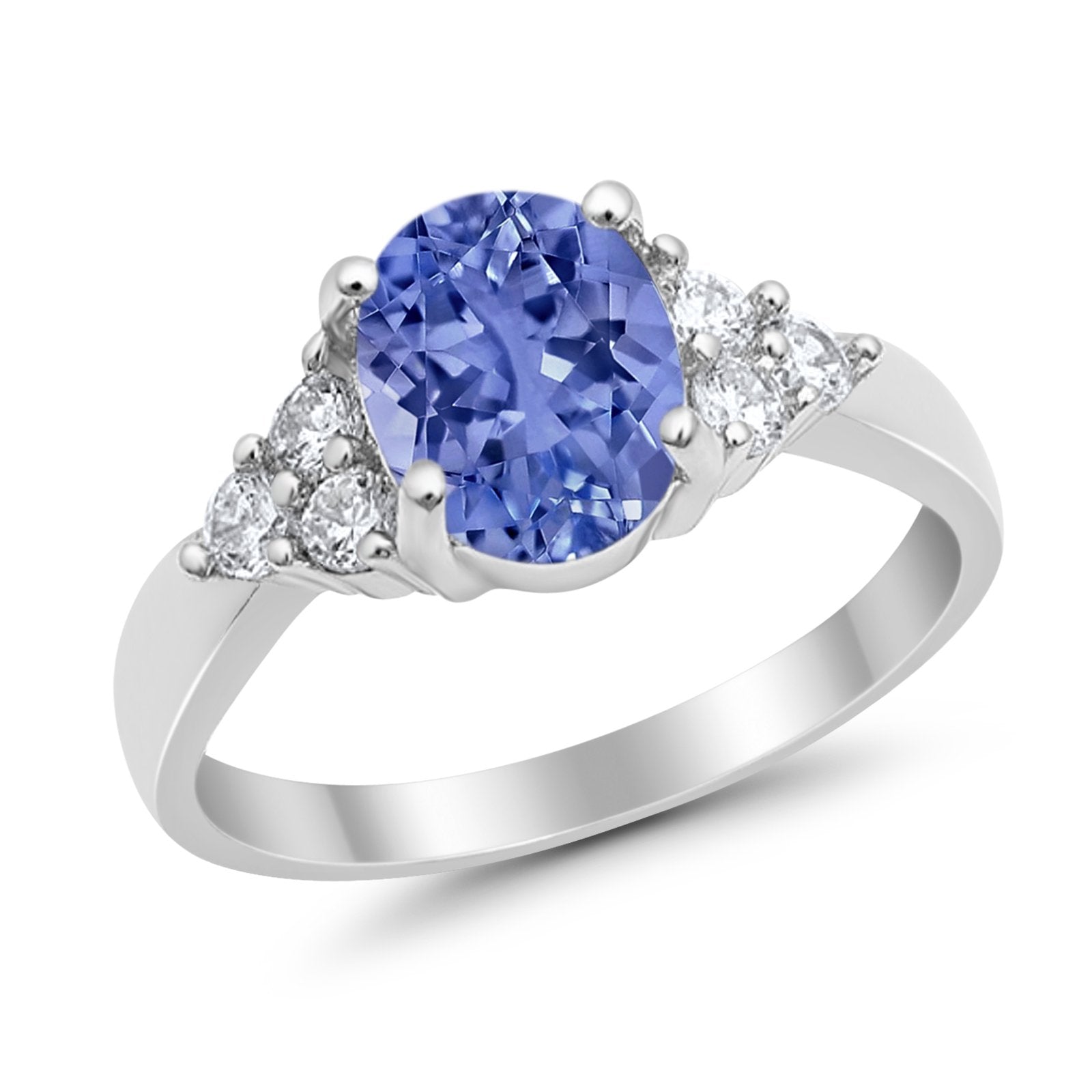 Solitaire Oval Three Stone Simulated Cubic Zirconia 925 Sterling Silver