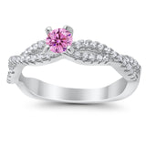 Fashion Solitaire Accent Ring Round Cubic Zirconia 925 Sterling Silver