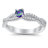 Fashion Solitaire Accent Ring Round Cubic Zirconia 925 Sterling Silver