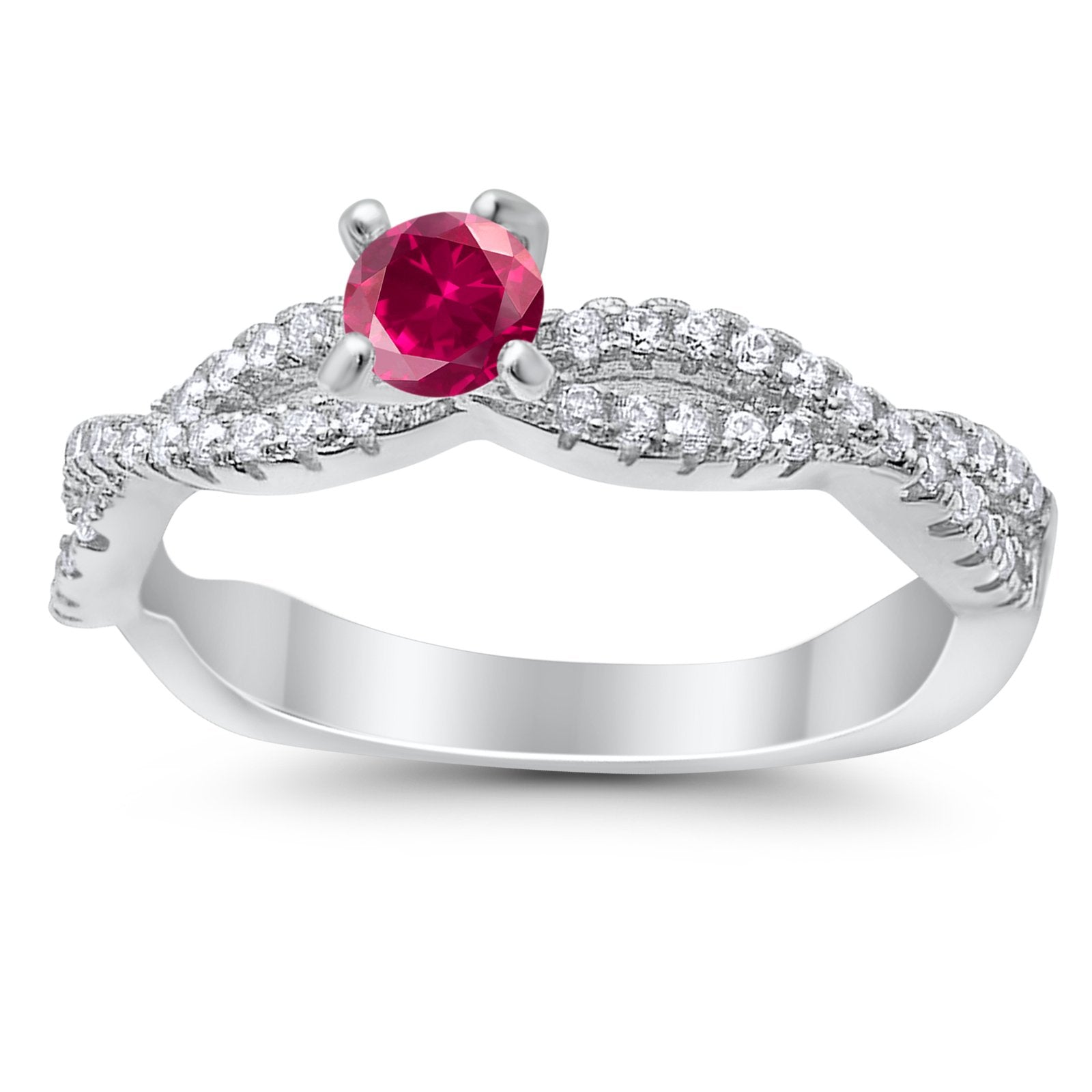 Fashion Solitaire Accent Ring Round Cubic Zirconia 925 Sterling Silver