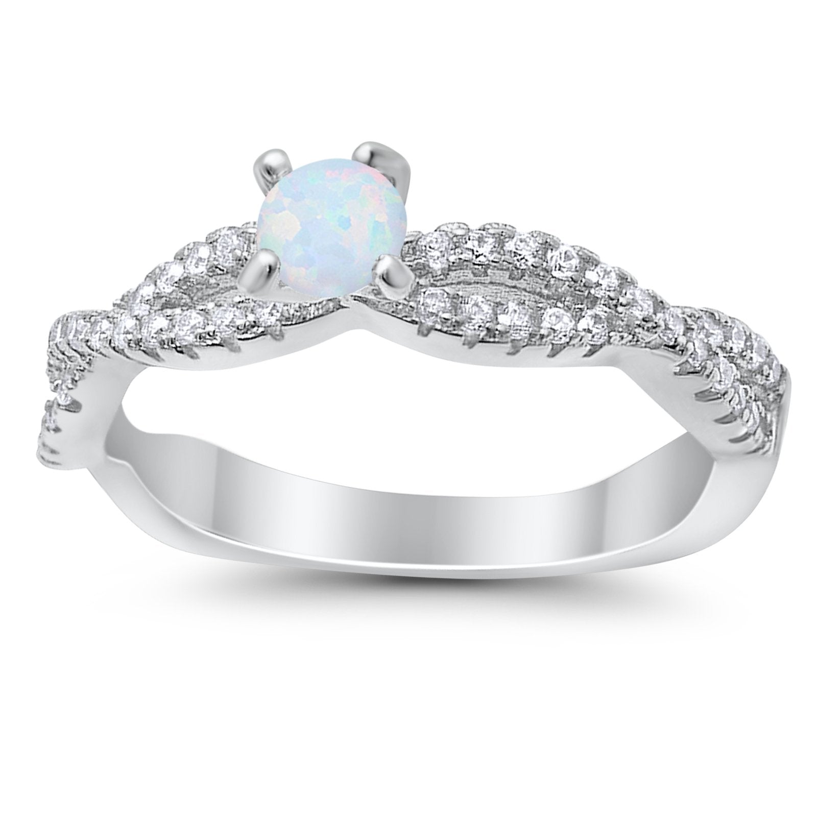 Fashion Solitaire Accent Ring Round Cubic Zirconia 925 Sterling Silver