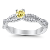 Fashion Solitaire Accent Ring Round Cubic Zirconia 925 Sterling Silver