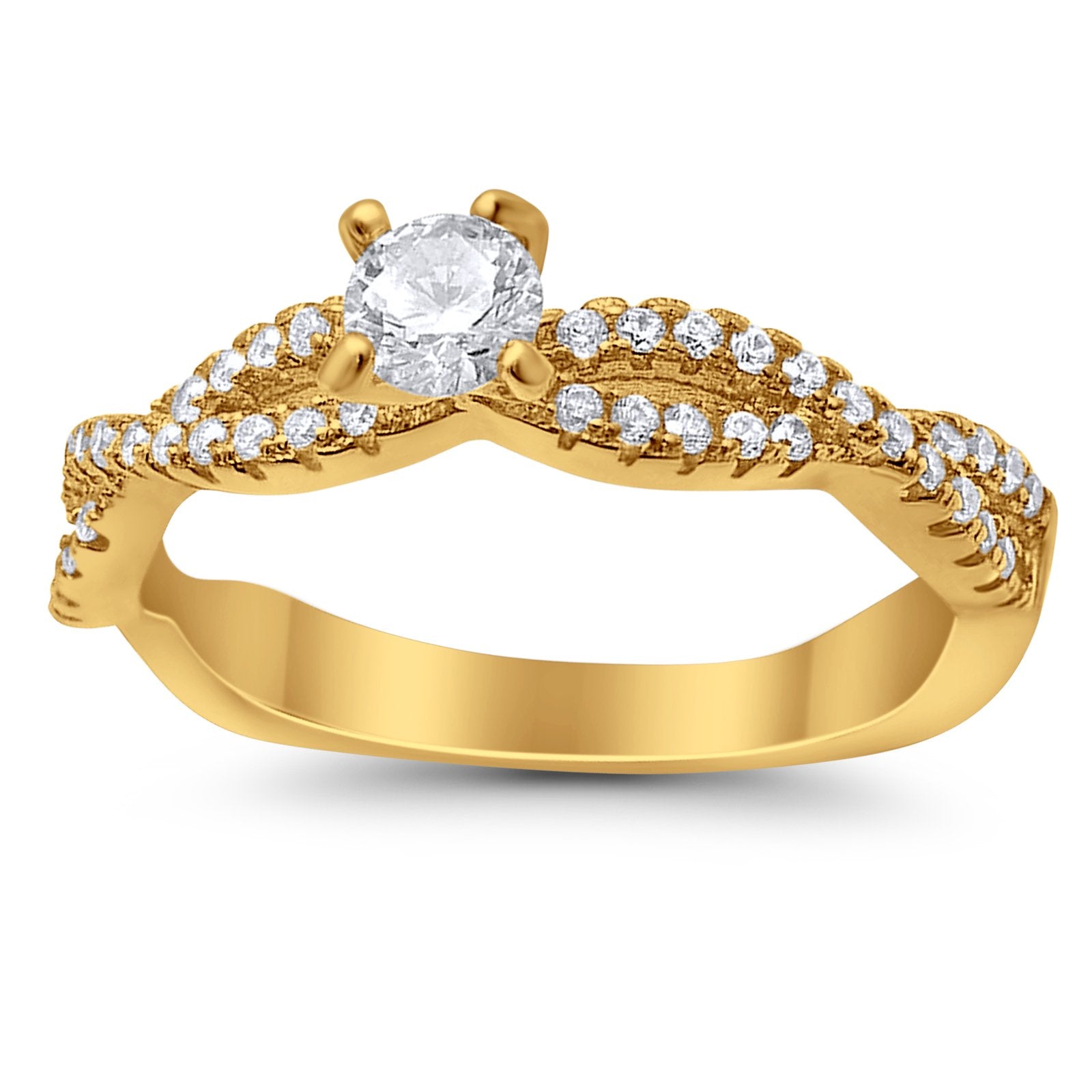 Fashion Solitaire Accent Ring Round Simulated Cubic Zirconia 925 Sterling Silver