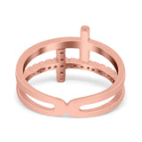 Sideways Cross Ring Round Simulated Cubic Zirconia 925 Sterling Silver