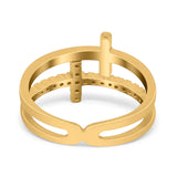 Sideways Cross Ring Round Simulated Cubic Zirconia 925 Sterling Silver