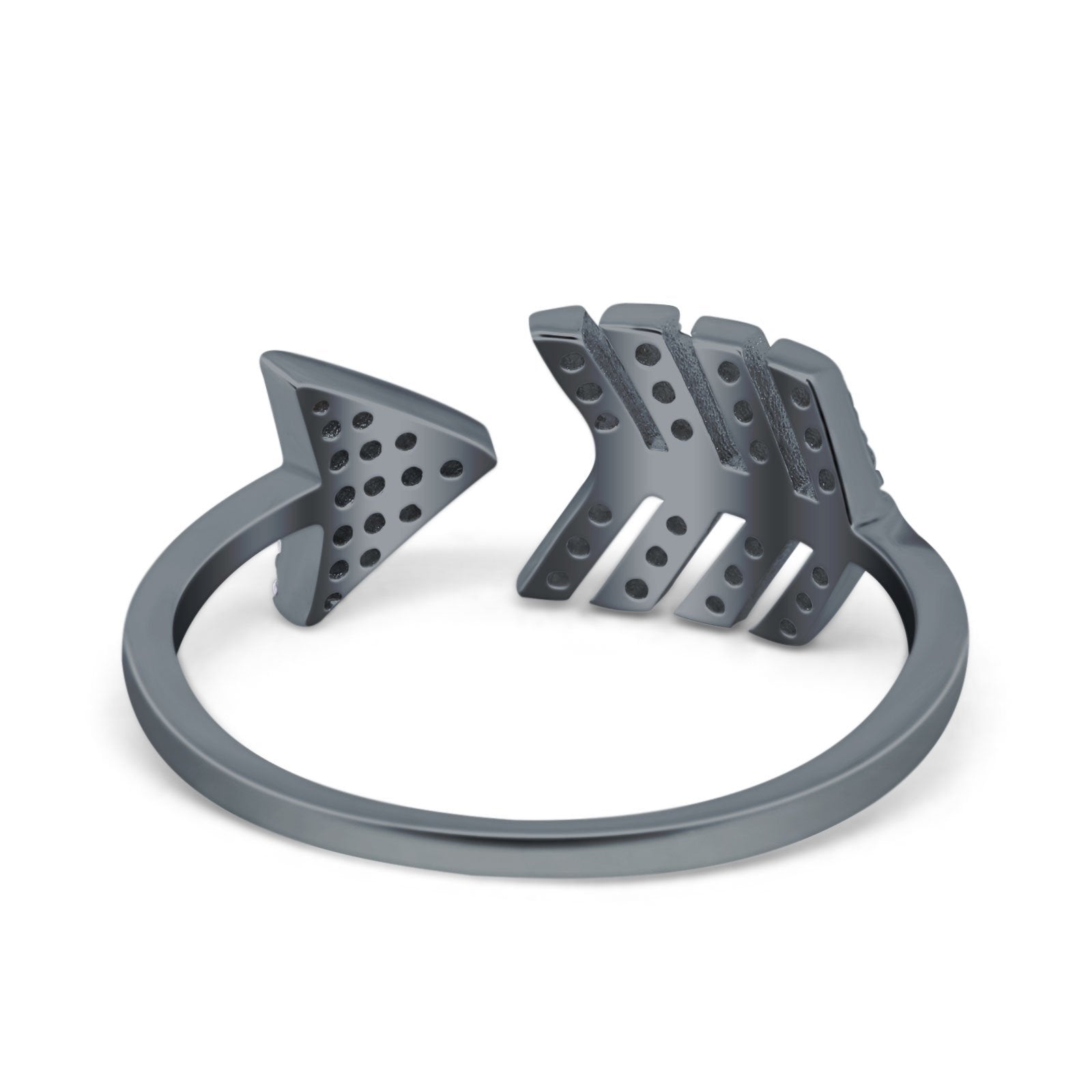 Petite Dainty Sideways Arrow Ring Round Simulated Cubic Zirconia 925 Sterling Silver