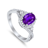 Halo Wedding Ring Simulated Cubic Zirconia 925 Sterling Silver