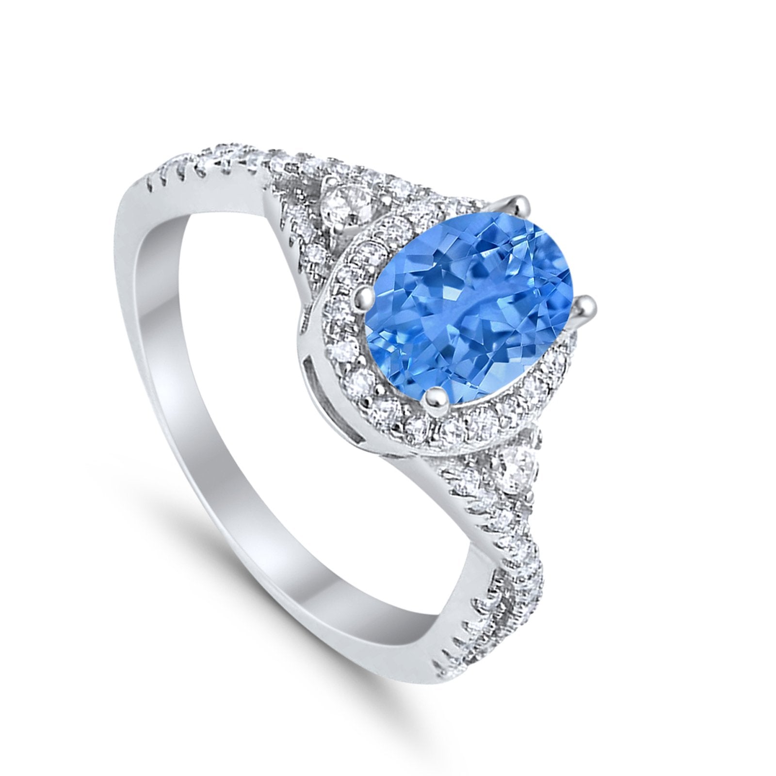 Halo Wedding Ring Simulated Cubic Zirconia 925 Sterling Silver