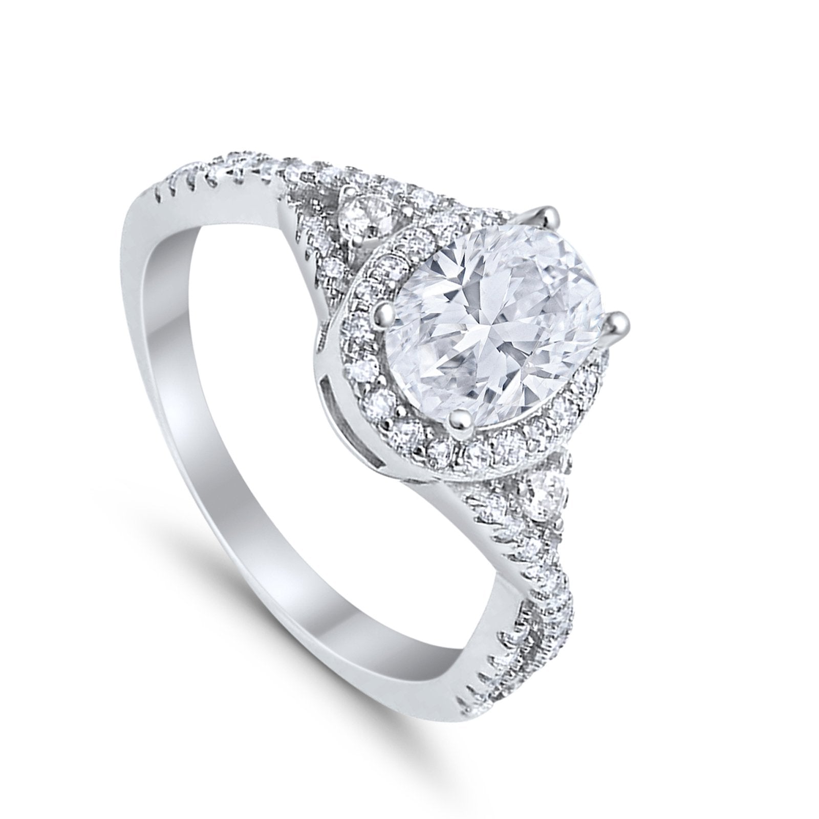 Halo Wedding Ring Simulated Cubic Zirconia 925 Sterling Silver