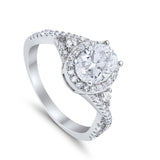 Halo Wedding Ring Simulated Cubic Zirconia 925 Sterling Silver