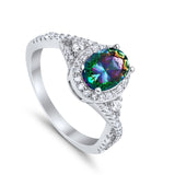 Halo Wedding Ring Simulated Cubic Zirconia 925 Sterling Silver