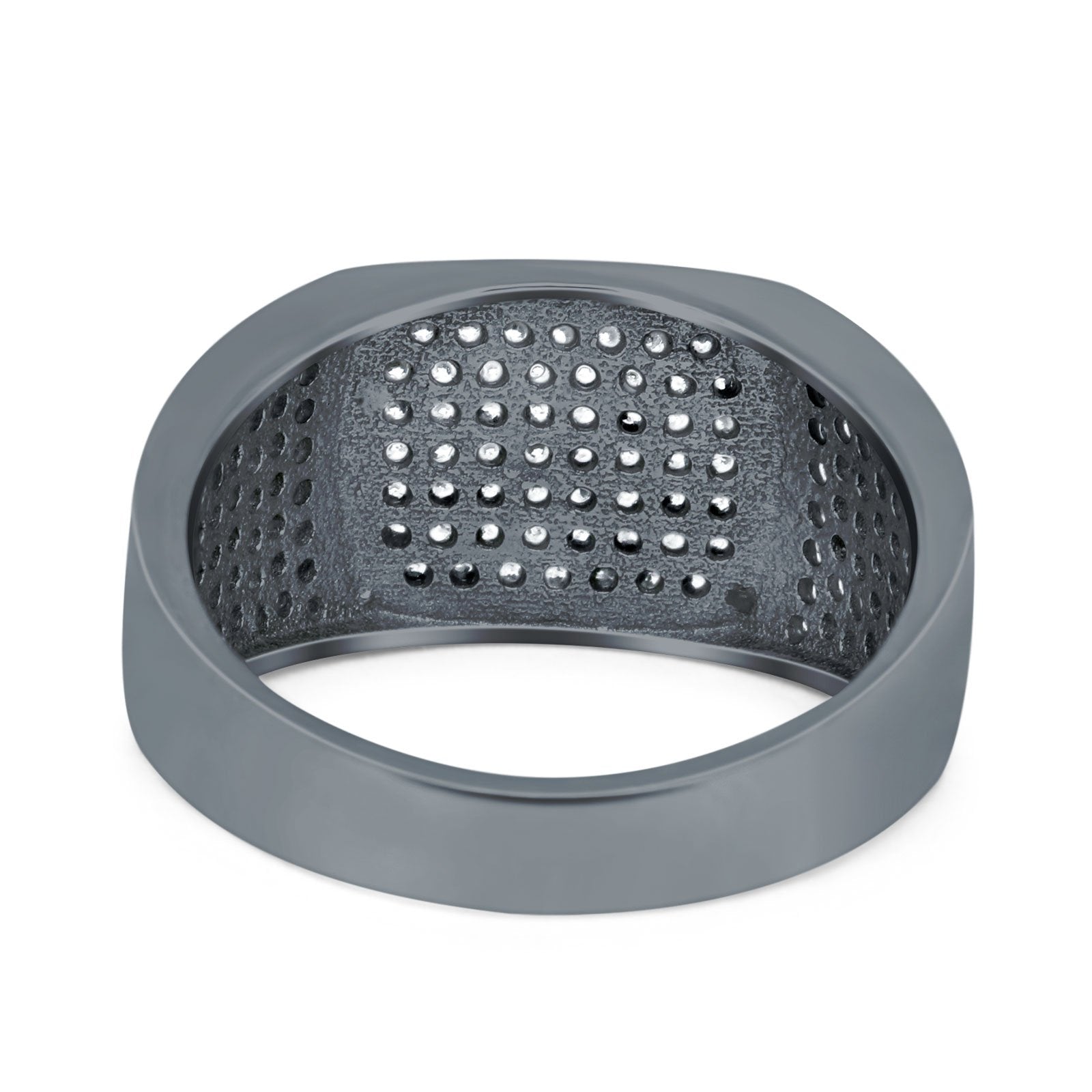 Hip Hop Ring Ice Micro Pave Round Eternity Simulated CZ 925 Sterling Silver