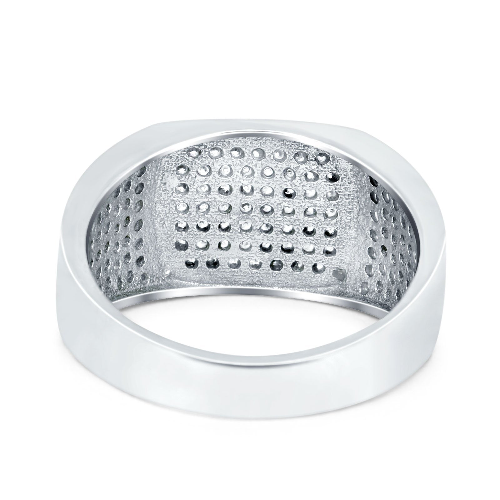 Hip Hop Ring Ice Micro Pave Round Eternity Simulated CZ 925 Sterling Silver