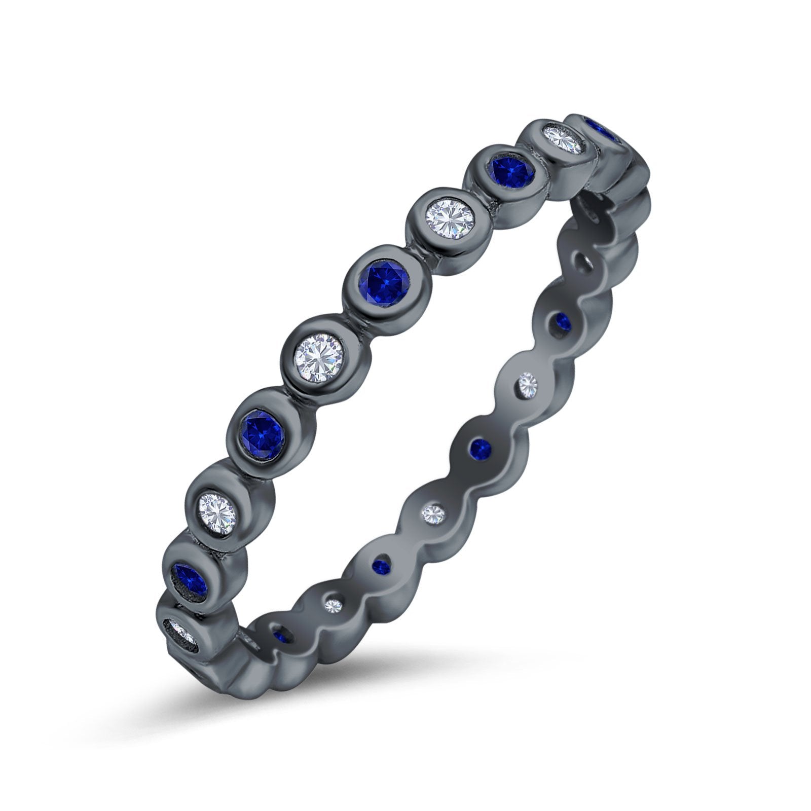 Full Eternity 2.5mm Wedding Stackable Band Ring Round Simulated Cubic Zirconia 925 Sterling Silver