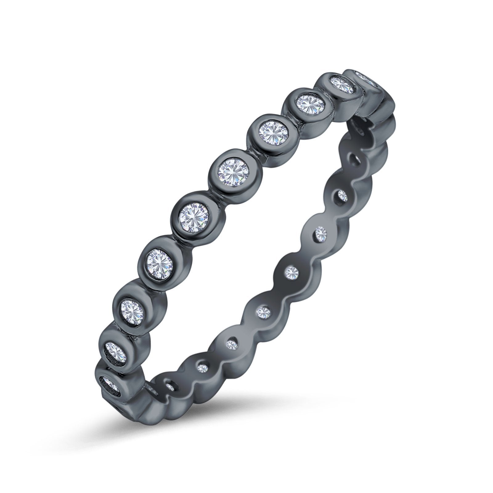 Full Eternity 2.5mm Wedding Stackable Band Ring Round Simulated Cubic Zirconia 925 Sterling Silver