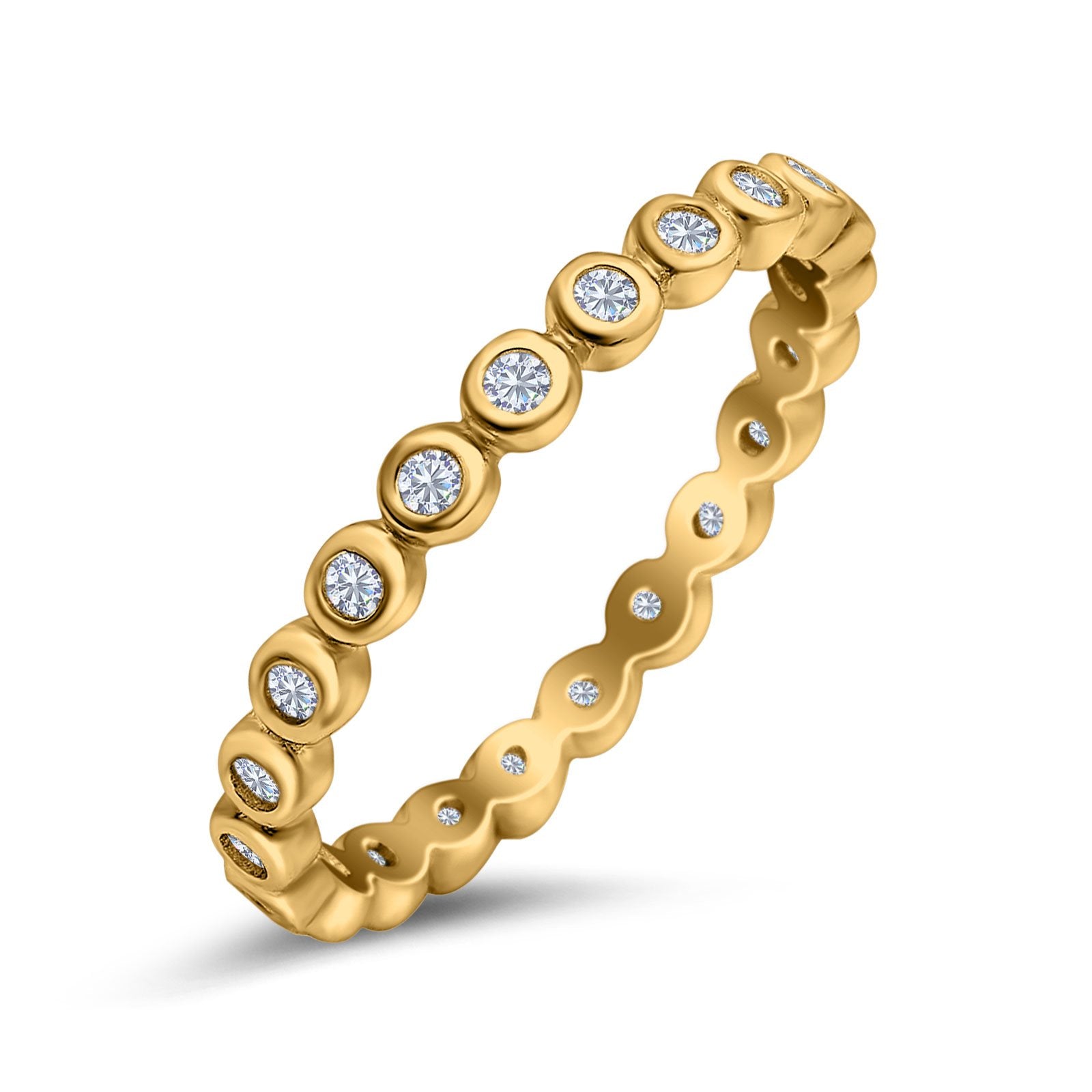 Full Eternity 2.5mm Wedding Stackable Band Ring Round Simulated Cubic Zirconia 925 Sterling Silver